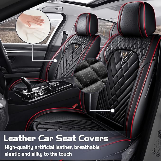 Truck Seat Covers for Ford Bronco 2021-2026, Waterproof Premium Leather Full Coverage Car Seat Covers, Muscle Sport Style Auto Interior Seat Cover Sets (Front Set/Black Red)