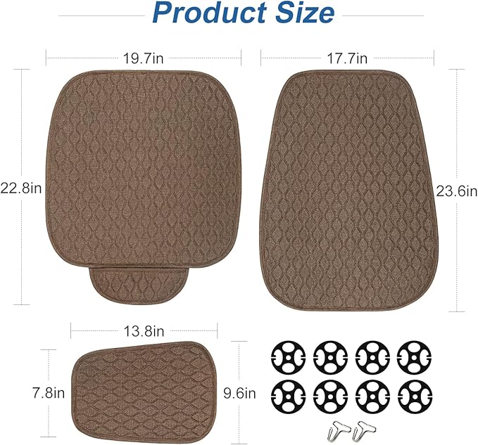 Linen Car Seat Covers Front Seat Covers Breathable Cloth Fabric Car Seat Protector Mats Pad Universal Fit 90% Vehicles,SUVs,Cars,Sedans (2Pack Brown)