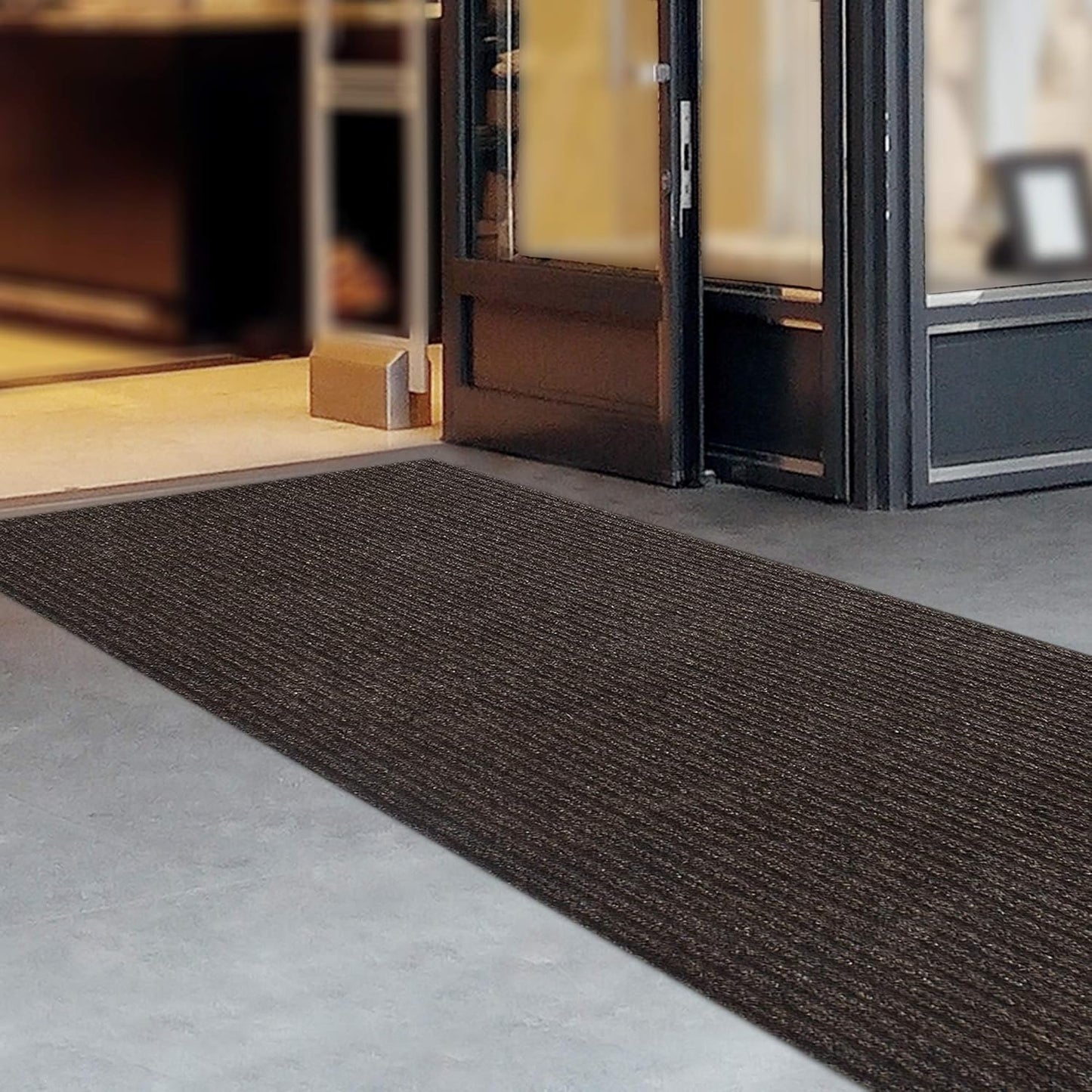 iCustomRug Spartan Weather Warrior Indoor/Outdoor Utility Ribbed Carpet Runner with Non-Slip Thermoplastic Rubber Backing, 6ft X 66ft in Brown