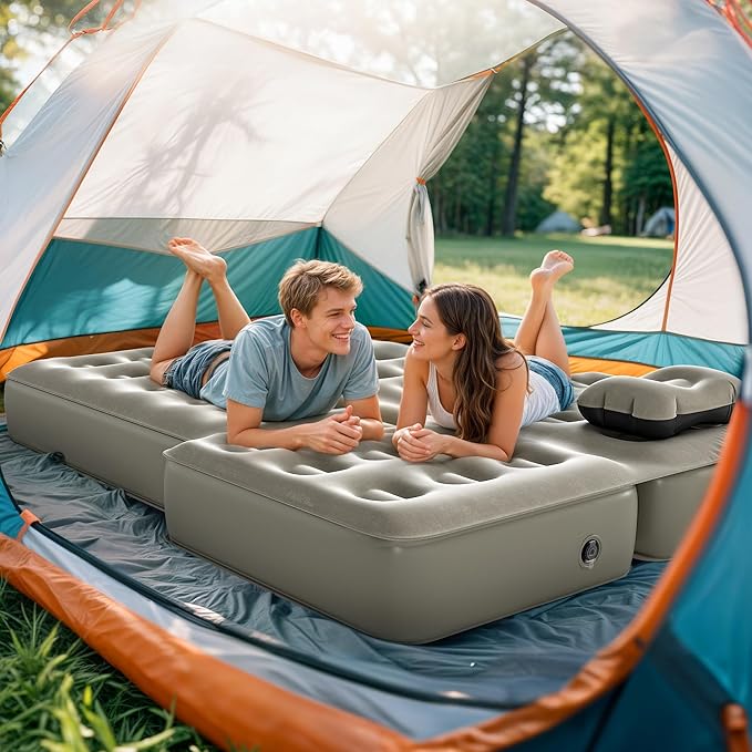 GOOBED Inflatable SUV Camping Mattress with Pump & Accessories, 10-Inch Thick Air Bed with Pillows, Storage Bag & Patch Kit, Fits 4Runner, Jeep, and Most Midsize to Large SUVs (Gray)