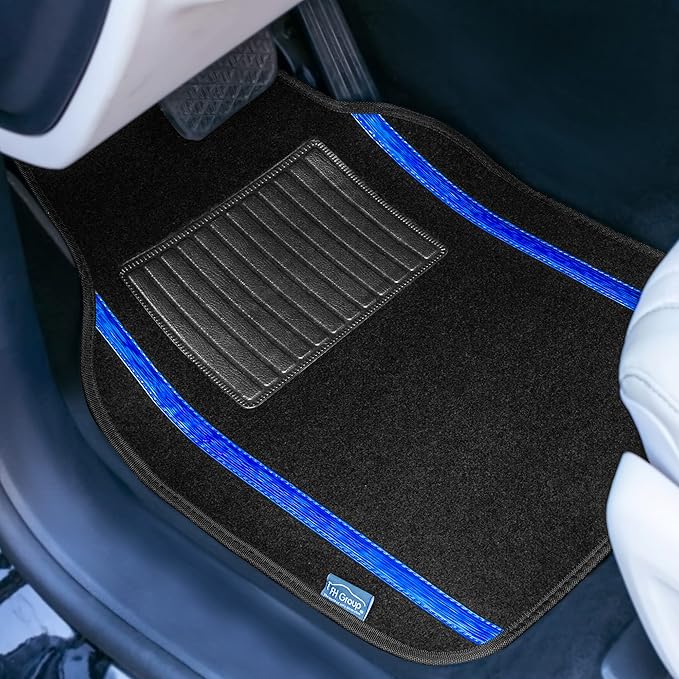 FH Group Universal Fit Car Floor Mats – All-Purpose Carpet Floor Mats & Protectors for Cars, SUVs & Trucks, Durable Automotive Carpet Mats, Blue & Black