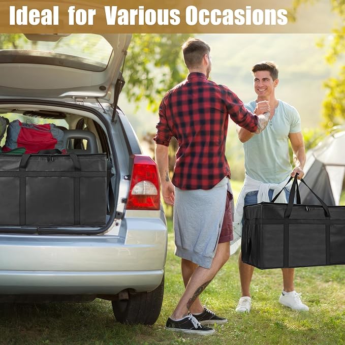 PEASUG 2PCS Insulated Bags for Food Delivery, XXXL Pizza Delivery Bags, Large Capacity Cooler Bag Keep Food Warm for Grocery Shopping and Catering, Foldable, Heavy-Duty (Black)