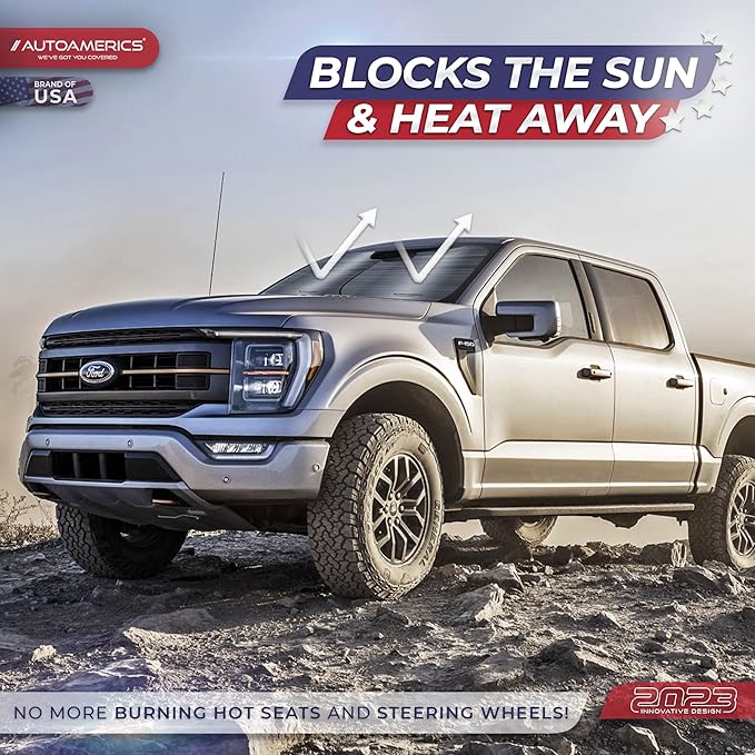 Autoamerics 2-Piece Windshield Sun Shade - Metallic Gray Foldable Car Front Window Sunshade for Most Cars SUV Truck Heat Blocker Visor Protector Blocks Max UV Rays and Keeps Your Vehicle Cool - Large