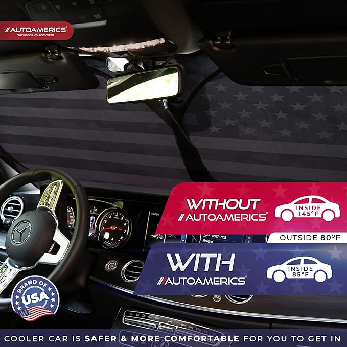 Autoamerics 1-Piece Windshield Sun Shade Green Camo American Flag USA Design - Foldable Car Front Window Sunshade for Most Sedans SUV Truck - Blocks Max UV Rays and Keeps Your Vehicle Cool - Medium