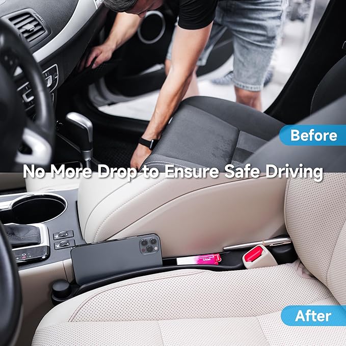Givifive Car Seat Gap Filler Set of 2, Soft Foam Multifunctional Seat Side Gap Filler with Organizer & Hook Function, 3in1 Gap Stopper Universal Fit Car SUV Truck Fill The Gap Between Seat & Console