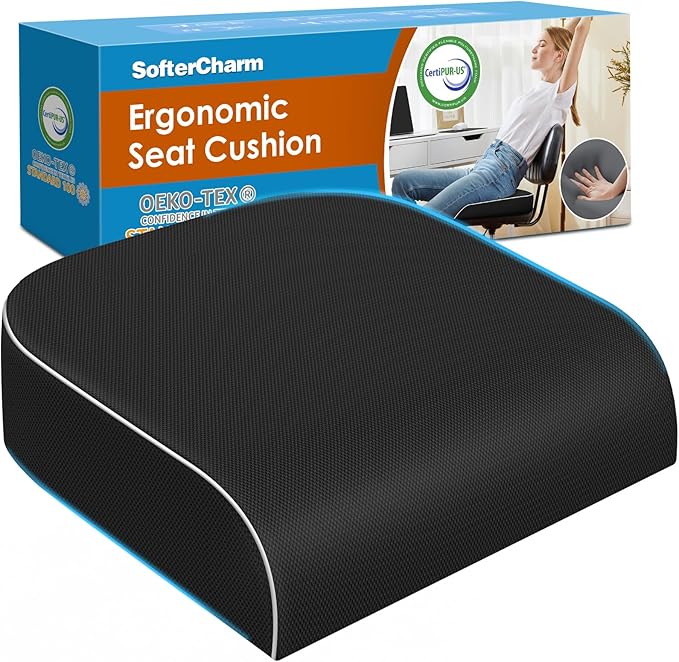 Seat Cushion, Memory Foam Office Chair Cushions for Long Sitting Hours, Chair Pad for Sciatica, Coccyx, Tailbone, Hip Pain & Pressure Relief, Office, Home,Car Seats,Airplane, Black/X-Large