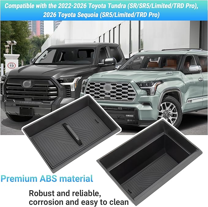 Center Console Organizer Compatible with 2022-2026 Toyota Tundra (SR/SR5/Limited/TRD Pro), 2026 Toyota Sequoia (SR5/Limited/TRD Pro) Accessories, Compartment Storage Box Tray