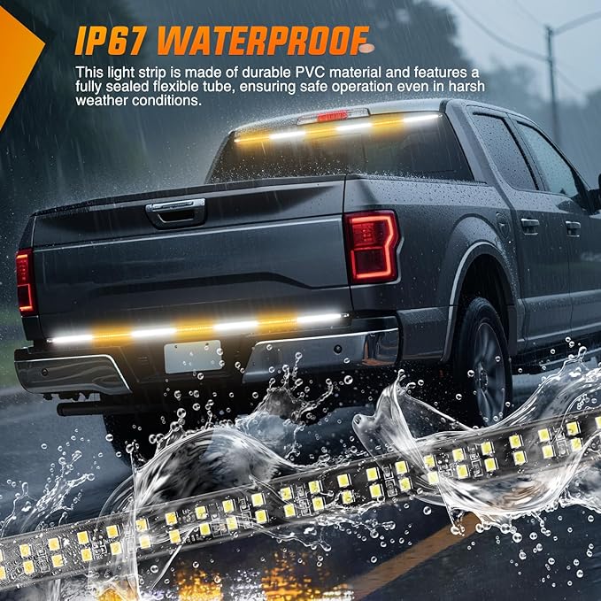 Nilight 60 Inch Truck Tailgate Strobe Light Strip Tail Emergency Bar Rear Window Warning Lamp Ultra-Bright Double Row 360 LED for Pickup Trailers Construction Vehicles Car SUV, Amber White