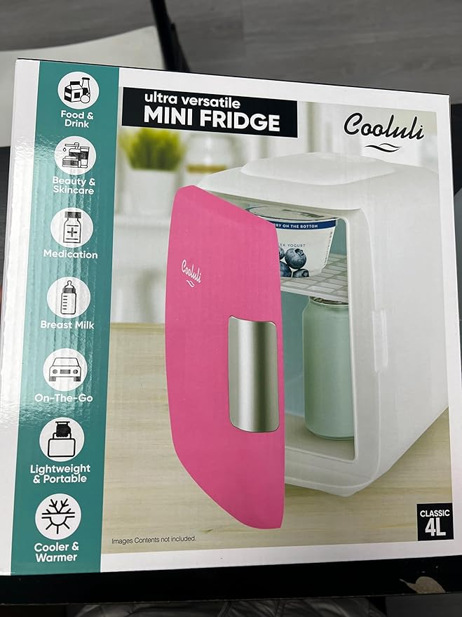 Cooluli Skincare Mini Fridge for Bedroom - Car, Office Desk & Dorm Room - Portable 4L/6 Can Electric Plug In Cooler & Warmer for Food, Drinks, Beauty & Makeup, 12v AC/DC & Exclusive USB, Fuchsia