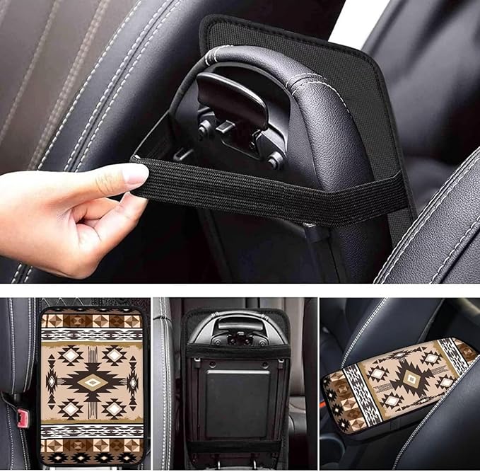 Suobstales Geometric Navajo Ethnic Tribe Print Car Armrest Pad Soft Center Console Arm Rest Protector Cover Universal Car Interior Accessories Decoration