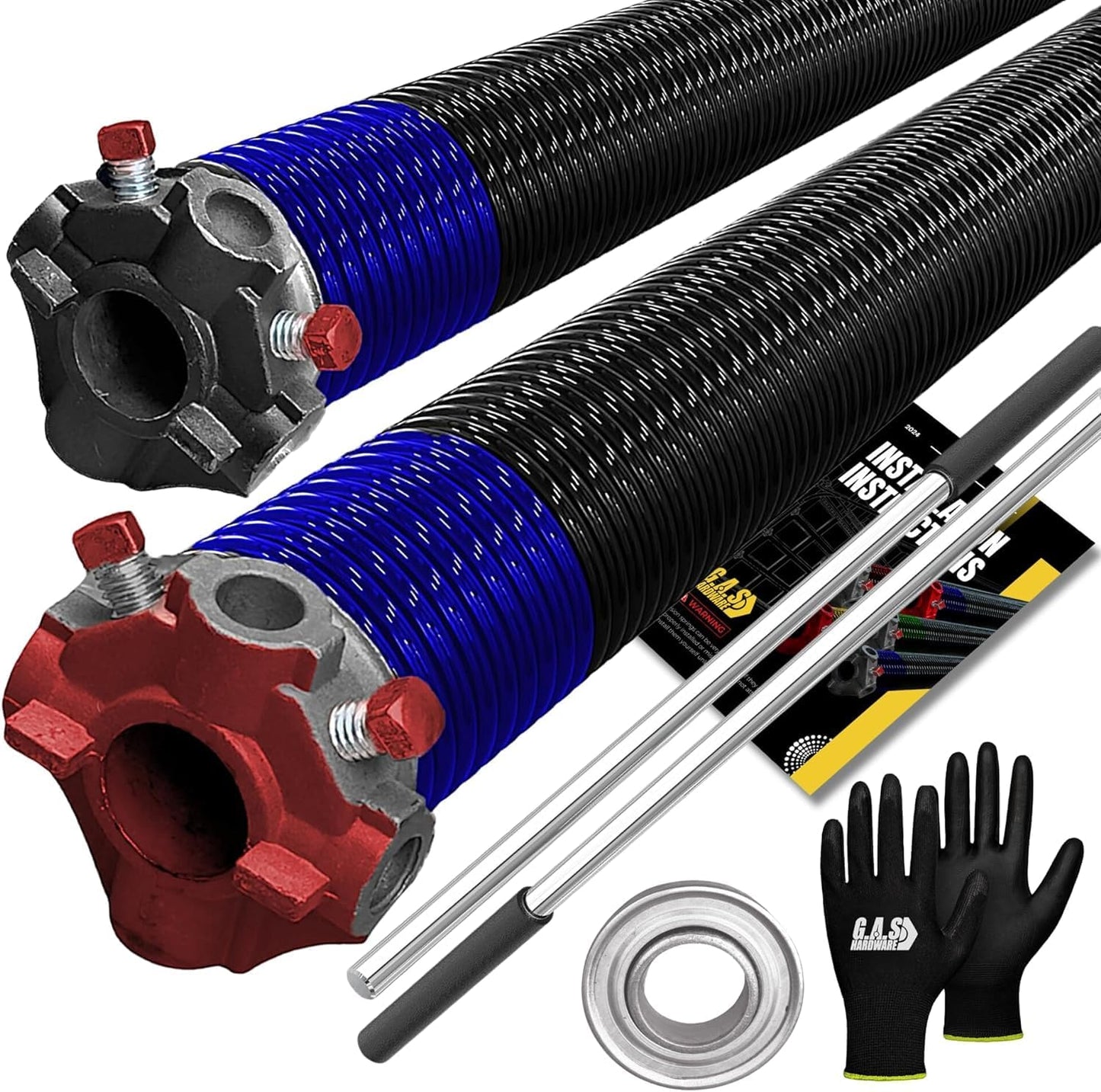 Garage Door Torsion Springs 262x2x38 for Left and Right Side of Garage Door with Winding Bars, 1" Steel Bearing, and Gloves Heavy Duty Precision E-Coating 5-Year Warranty Min. 30,000 Cycles (Pair)