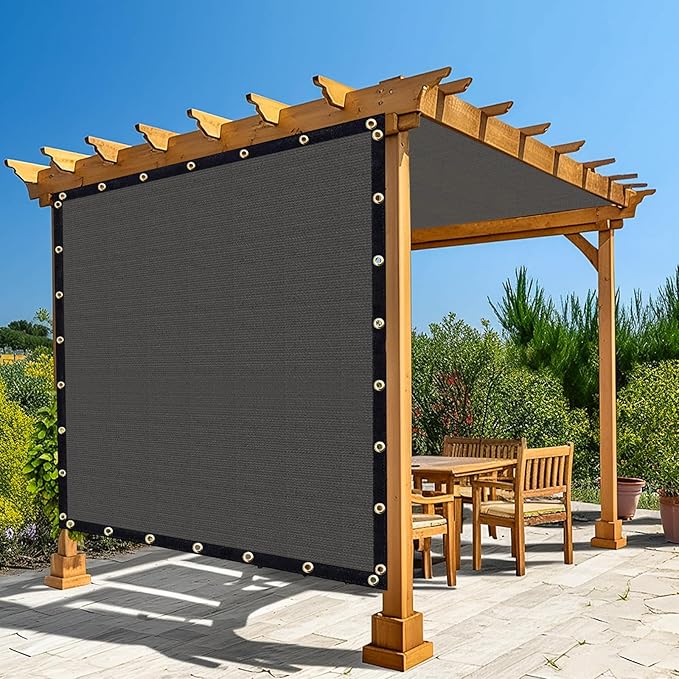 Amagenix 90% Pergola Shade Cover 7'X 18' Dark Gray Sun Shade Cloth with Grommets for Outdoor Garden Patio Porch-Commercial Grade 200 GSM-Cable Zip Ties Included (We Customized)