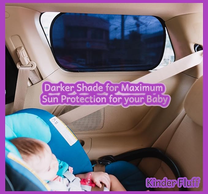 Car Window Shades - Certified 99.79% UVA & 99.95% UVB Sun Protection. Award Winning car Sun Shade for Side Windows. 4 Pack Semi Transparent 22" x 14" - Car Accessories Interior by Kinder Fluff