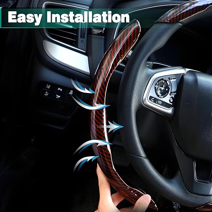 3 Pcs Carbon Fiber Car Steering Wheel Cover, Anti-Skid & Scratch-Proof,Segmented, Butterfly Thin Steering Wheel Cover Men/Women Universal Fit 14.5"-16" Wheel Covers for Cars/Truck/SUV