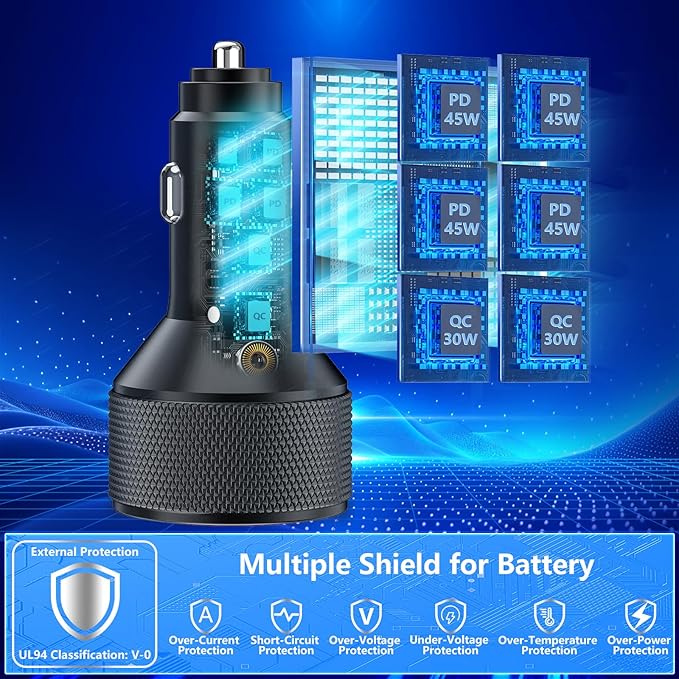 [Apple MFi Certified] iPhone 17 Car Charger, Rombica 6-Port 120W USB-C&USB-A Power Cigarette Lighter PD/QC Multiport Fast Car Charger + Type-C Braided Cord for iPhone 17 Pro/16/15/Galaxy S26/S25/Pixel