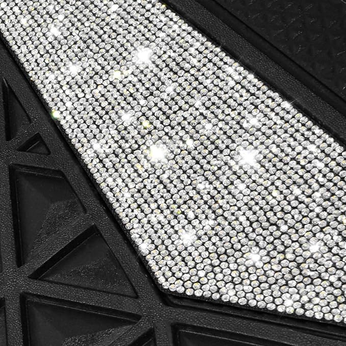 CAR PASS Bling Diamond Car Mats Rubber Floor Mats Full Set Anti-Slip 3D Rhombus Waterproof Trim to Fit Liner Universal Glitter Crystal Sparkly Shining Rhinestone Girl Women SUV Sedan, Silver Diamond