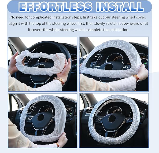 50PCS Upgraded Disposable Steering Wheel Covers with Elastic Band,Thickened Car Steering Wheel Cover for Protecting,LDPE Car Wheels Cover Fits 14.96" Diameter Steerings Wheels (50PCS)