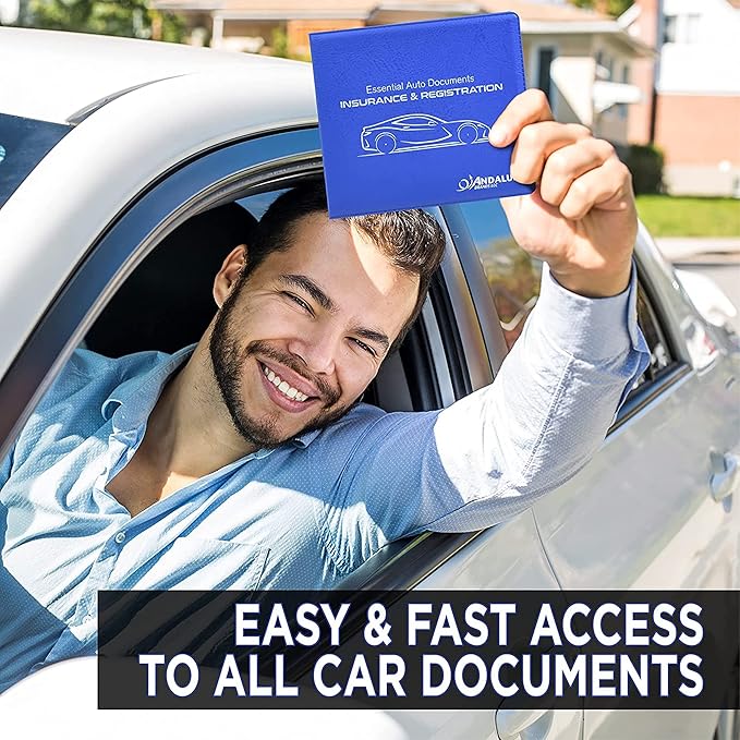 Andalus Auto Registration & Insurance Card Holder Pack of 2, Waterproof Essential Car Registration Holder with Hook & Loop Closure, Perfect for Every Vehicles Glove Boxes (Blue - 5 1/8" x 4 5/8")
