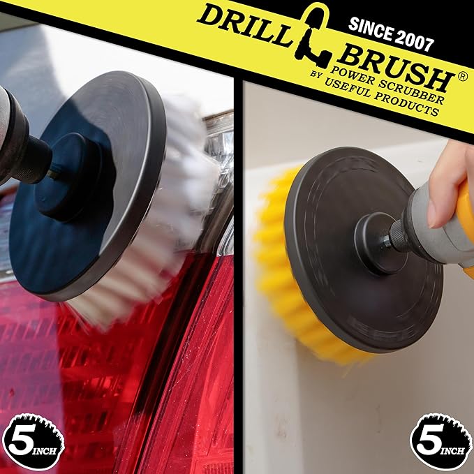 Drill Brush - 5-inch Spin Brush Cleaning Kit - Calcium, Mineral Deposits, Soap Scum, Rust - Hard Water Stain Remover - Grout Cleaner - Shower Curtain - Bath Mat - Bathroom Accessories - Shower Door