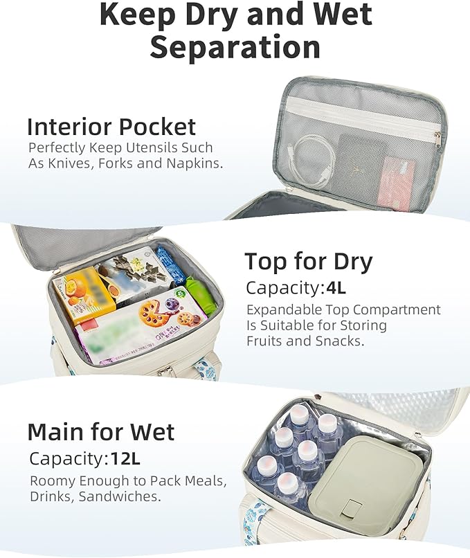HSHRISH Lunch Box for Women, Double Deck Expandable Insulated Large Lunch Bag Women Leakproof Lightweight Lunch Cooler Bag Durable Lunchbox for Work Outdoor Travel, Beige