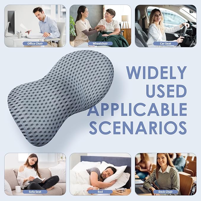 Lumbar Support Pillow, Memory Foam Lumbar Pillow for Lower Back Pain Relief, Back Support Pillow for Office Chair, Car Seat - Gray
