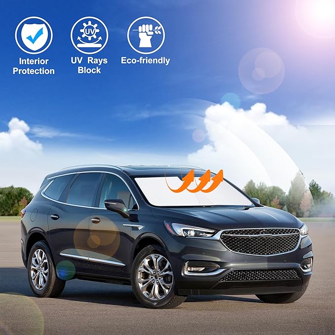 Windshield Sun Shade Custom Fit for 2018-2024 Buick Enclave Accessories Foldable Sunshade Sun Blocker Protect Car from Sun Rays & Heat Damage Keep Car Cooler