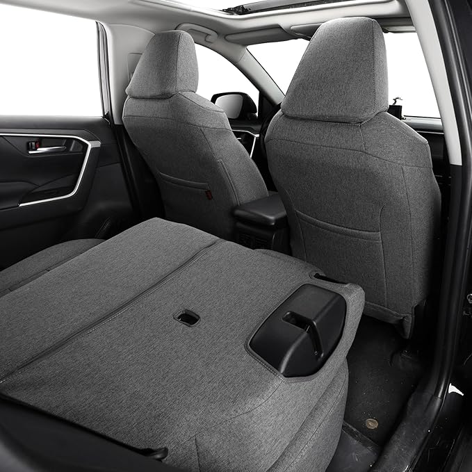 coverdream Rav4 Hybrid Seat Covers Custom Fit for 2019-2024 2025 Toyota Rav4 Hybrid (Not for XSE/SE/Plug-in Hybrid),Full Coverage,Airbag Compatible,Polyester Car Seat Protector(Full Set,Gray)