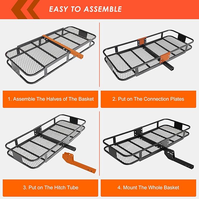 Hitch Mount Cargo Carrier Basket 60"*25"*6"+Waterproof Bag 25 Cubic Feet(60"*24"*31"),and Cargo Net with Attachment Hooks,Ratchet Straps,Hitch Stabilizer.500 Lbs Capacity,foldable,fit 2" Receiver