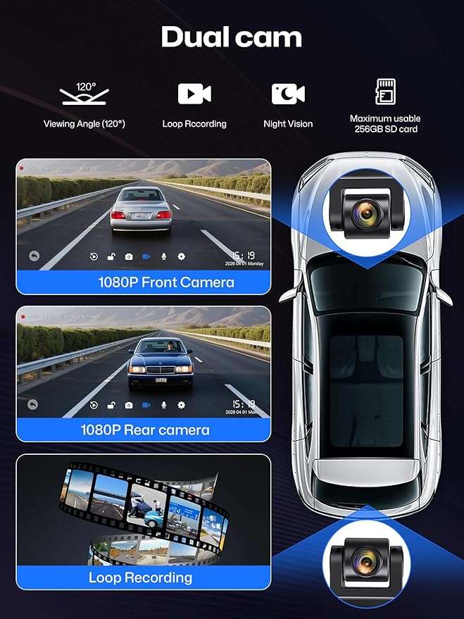 INNOVV V2 10.3 Inch Wireless CarPlay & Android Auto HD IPS Touch Screen 1920x720, Universal Fit, Plug and Play, Mirror Link, GPS, Loop Recording, Siri & Google Assistant, Adjustable Magic Stand