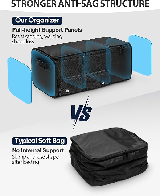 Marscamd Golf Organizer for Car Trunk with Cooler, Anti-Sag Design, Ventilated Shoe Compartment, 2-Layer Storage Bag for Golf Accessories, Fits SUVs & Sedans - Black