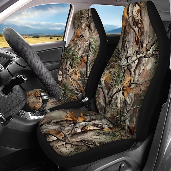 KEIAHUAN Camo Hunting Design Car Seat Covers Front Back Stretchy Vehicle Seat Covers Auto Front Bucket Seat Covers Rear Split Bench Seat Cushion Pads Fits Most SUV,Sedan,Truck,Minivan