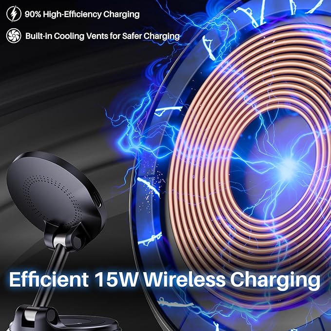 for MagSafe Car Mount Charger [15W Fast Wireless Charging] [108 lbs Nano Gel Suction] Cup Phone Mount for Car, 360° Adjustable Vacuum Magnetic Phone Holder for iPhone 12-17 Pro Max