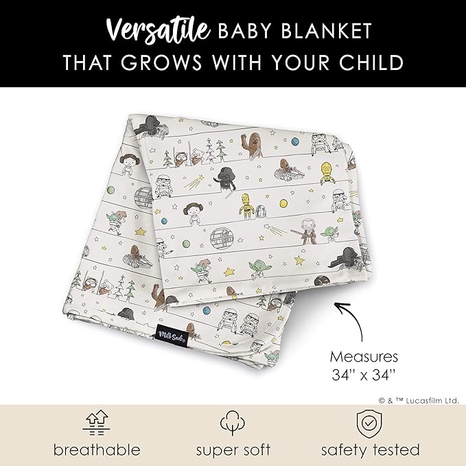 Milk Snob Star Wars Baby Boy and Girl Swaddle Blanket, Soft Receiving, Security Bed and Play Blanket, Toddler and Infant Baby Bedding Registry and Shower Gifts (Precious Padawans) 34 * 34 inches