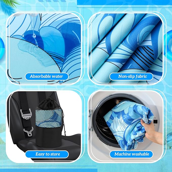 2 Pack Car Seat Towel Covers with Storage Bag 63 x 32 Inch Athletic Running Towel Seat Sweat Washable Non Slip Cover Gift for Car Outdoor Sport Activities (Waves)