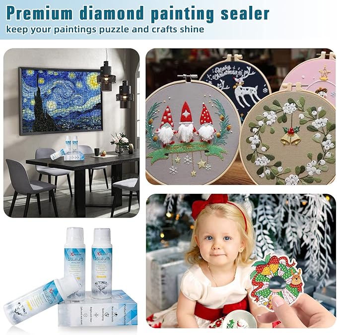 Diamond Painting Sealer 3-Pack 360ML 5D Diamond Painting Glue Sealer Diamond Art Glue Sealer Permanent Hold & Shine Effect Diamond Painting Accessories Kits for Diamond Painting and Puzzle Glue (12OZ)