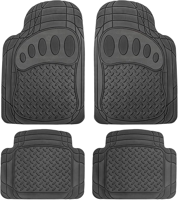 FH Group Automotive Floor Mats Heavy Duty Footprint Design Rubber Floor Mats for Cars,Universal Fit Full Set,Climaproof Floor Mats Trimmable Floor Mats for Most Sedan, SUV, Truck Floor Mats Black