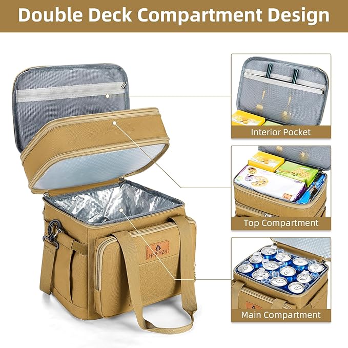 HSHRISH Lunch Bag, Large Expandable Lunch Box for Men, Durable Waterproof Leakproof Tactical Cooler Bag with Molle Webbing, Lunch Box for Men Work Outdoor Picnic Hiking Camping, 24 Can/16 L, Brown