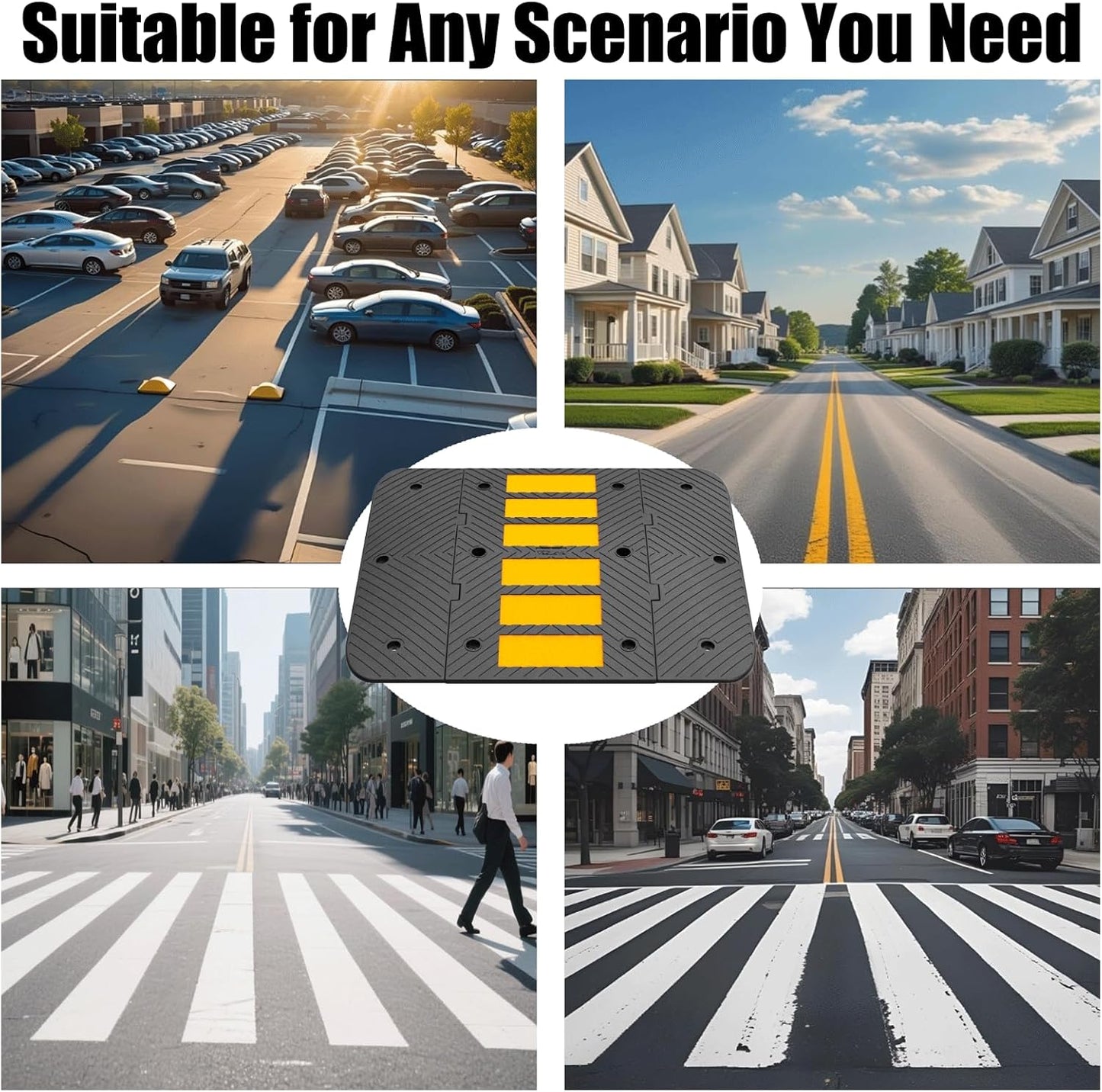 Speed Bumps for Driveway 35"x10"x1.8" Flexible Installation Connect Multiple Units for Any Road Width Asphalt Concrete Gravel Driveway (Left and Right Ends)