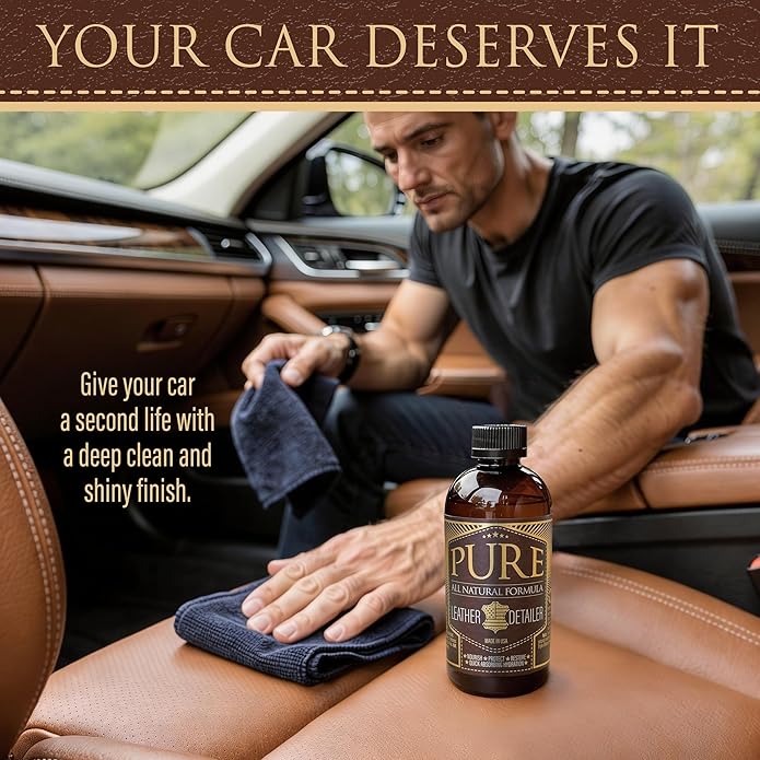 Leather Cleaner, Conditioner and Detailer Kit - Natural Beeswax Formula for Car Seat, Couch, Furniture, Purse, Boots & Jackets - Auto Interior Detailing Set - Made in USA (Basic Kit)