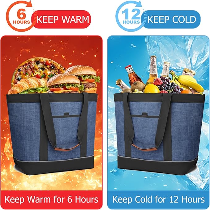 Insulated Cooler Bag Leakproof Thermal Insulation Collapsible Cooler Tote with Zippered, Reusable Cooler Bags