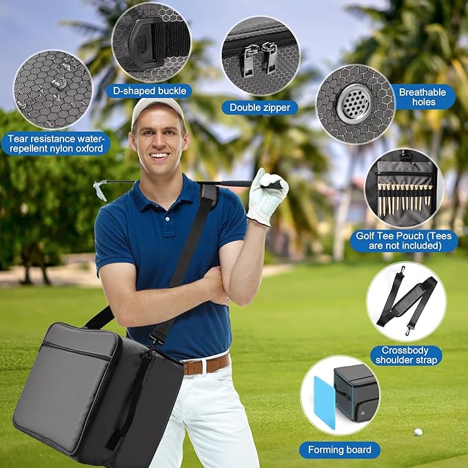 Golf Trunk Organizer for Car SUV with Shoe Compartment & Divider | 2-Layer Golf Storage Bag for Balls, Tees, Accessories | Waterproof Golf Locker Gift for Men, Dad, Golfers