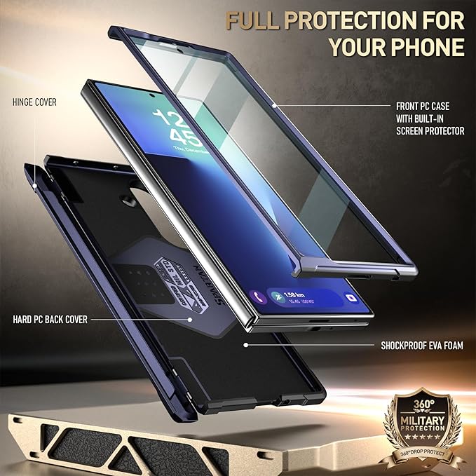 Poetic Spartan for Samsung Galaxy Z Fold 7 Case, [Hinge Protection][Magnetic Ring Adjustable Stand][Built-in Screen Protector][Compatible with MagSafe] Full-Body Rugged Phone Case, Midnight Blue