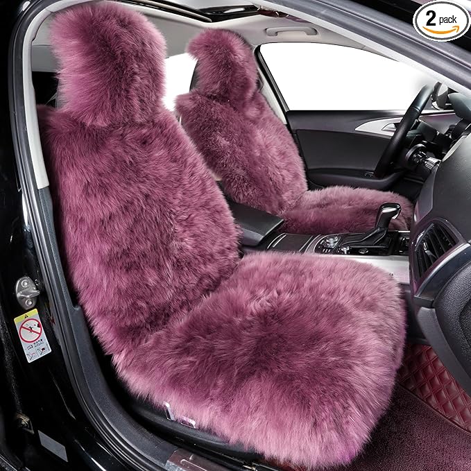 OGLAND 2 Pack Fluffy Sheepskin Car Seat Cover-Fuzzy Fur Auto Cushion for Universal Automotive Protector (Lavender Purple, 2 Pcs Front Seat Cover)