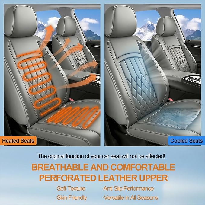 Fit Ioniq Car Seat Covers for Hyundai Ioniq 2017-2026 - Premium Leather, Waterproof, All-Weather, Airbag Compatible, Anti-Slip, Breathable, Easy Install, Seat Protectors, Full Set, Gray