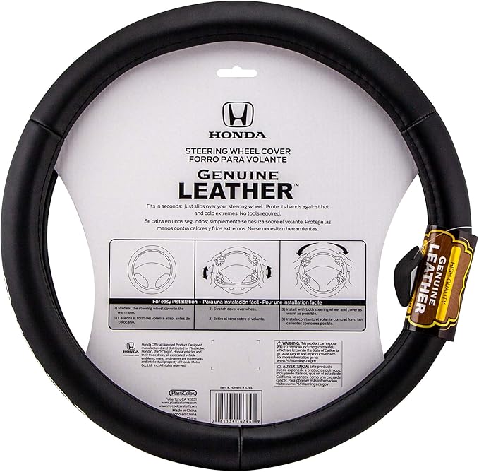 Plasticolor 006744R01 Honda Plasticolor 006744R01 Replacement for Car Truck or SUV Genuine Leather Steering Wheel Cover with Honda Logo