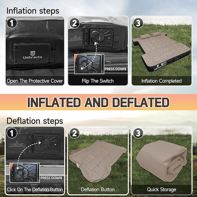 Umbrauto Built-in Pump Air Mattress for 5.5-5.8ft Short Truck Bed, Inflatable Full-Size Pickup Airbed for Ford F150, Chevy Silverado, GMC Sierra, Dodge Ram, Toyota Tundra, Nissan Titan Outdoor Camping