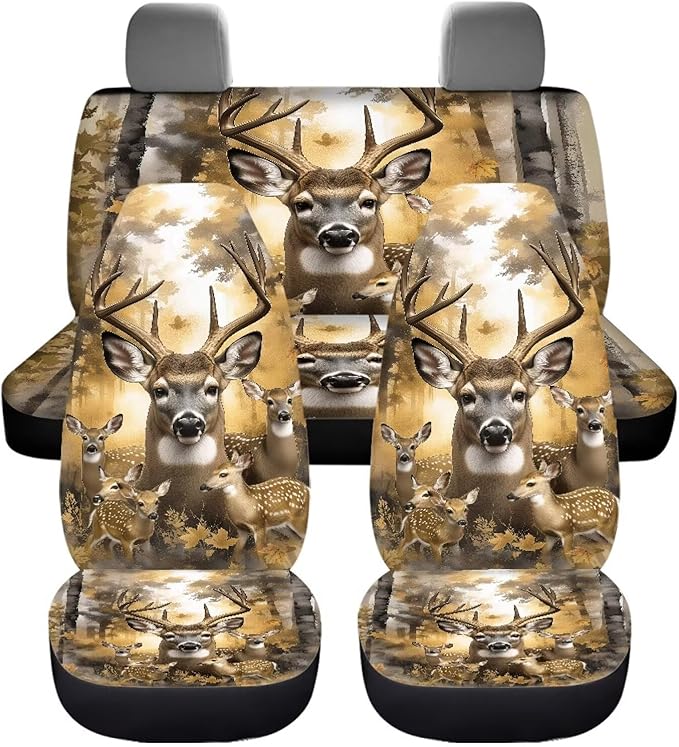 KEIAHUAN Deer Hunting Camouflage Car Seat Covers Front Seat Covers and Split Rear Bench Seat Covers Auto Interior Decorative Accessories Universal Fits Cars, Trucks, SUV, Vans