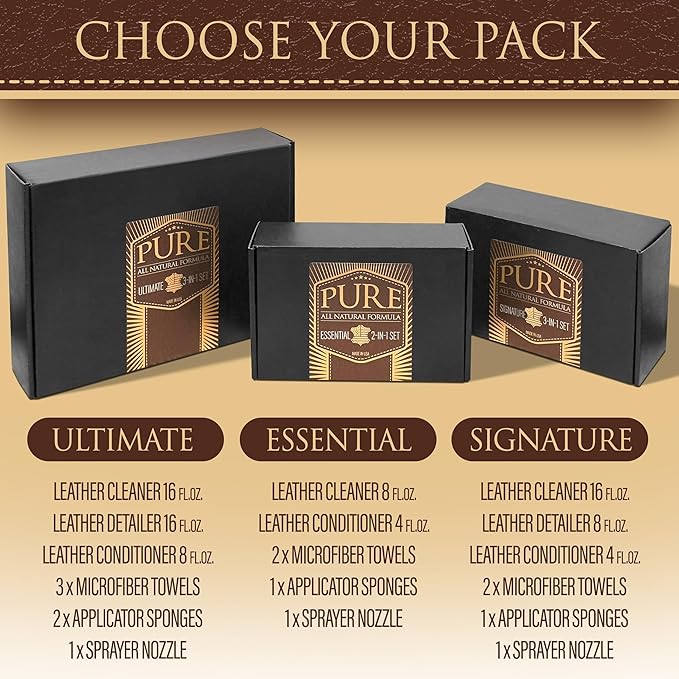 Leather Cleaner, Conditioner and Detailer Kit - Natural Beeswax Formula for Car Seat, Couch, Furniture, Purse, Boots & Jackets - Auto Interior Detailing Set - Made in USA (Advanced Kit)