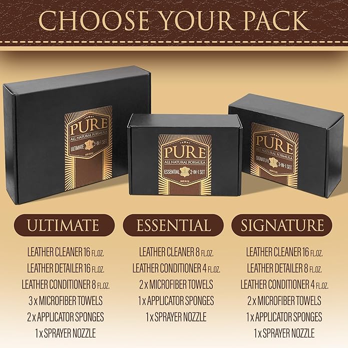 Leather Cleaner, Conditioner and Detailer Kit - Natural Beeswax Formula for Car Seat, Couch, Furniture, Purse, Boots & Jackets - Auto Interior Detailing Set - Made in USA (Combined Kit)