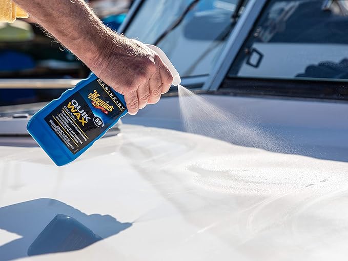 Meguiar's M5916 Marine and RV Quik Wax Clean and Protect, Removes Water Spots and Light Contaminants, Provides a Brilliant Gloss and Carnauba Wax Protection, 16 Oz